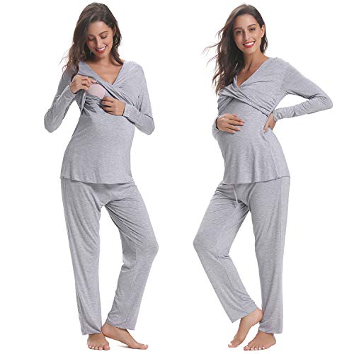 Hawiton Ropa Premamá Invierno Pijama de Lactancia Embarazadas Algodón Mangas Largas talla L Hawiton Ropa Premamá Invierno Pijama de Lactancia Embarazadas Algodón Mangas Largas talla L
