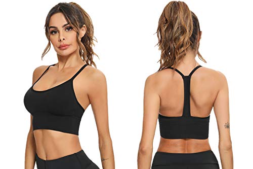 Hawiton Sujetador Deportivo Alto Impacto Mujer Sujetador de Ejercicio Cómodo Bra Deportivo Sujetador Negro Deportivo Niña Sin Costuras Almohadilla Desmontable para Fitness Yoga Pilates Bailar Correr