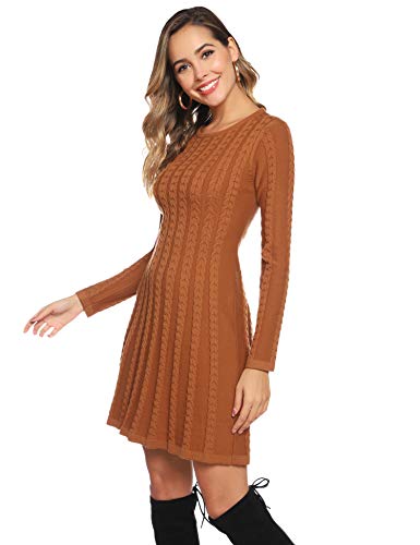 Hawiton Vestido de Punto para Mujer Elegante Vestido de Suéter de Cuello Alto Jersey de Manga Larga de Una Línea para Otoño Invierno