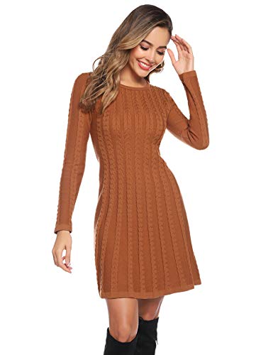 Hawiton Vestido de Punto para Mujer Elegante Vestido de Suéter de Cuello Alto Jersey de Manga Larga de Una Línea para Otoño Invierno