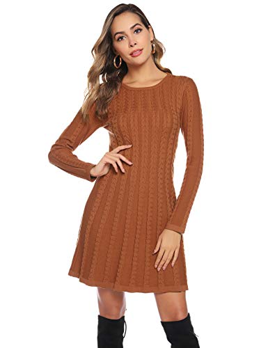 Hawiton Vestido de Punto para Mujer Elegante Vestido de Suéter de Cuello Alto Jersey de Manga Larga de Una Línea para Otoño Invierno