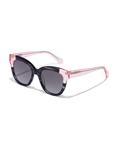 HAWKERS Gafas de Sol Audrey Estilo Butterfly, para Mujer, con Montura Bicolor Rosa transparente y Havana print Negra y Lente Oscura, Protección UV400