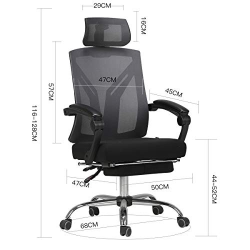 Hbada Silla de Oficina Silla de Escritorio Silla giratoria ergonómica con reposapiés Silla ejecutiva con Respaldo Alto con reposacabezas y reposabrazos Ajustables Negro