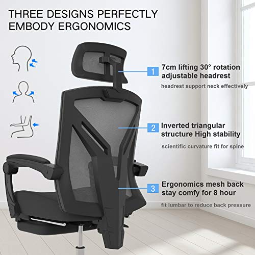 Hbada Silla de Oficina Silla de Escritorio Silla giratoria ergonómica con reposapiés Silla ejecutiva con Respaldo Alto con reposacabezas y reposabrazos Ajustables Negro Hbada Silla de Oficina Silla de Escritorio Silla giratoria ergonómica con reposapiés Silla ejecutiva con Respaldo Alto con reposacabezas y reposabrazos Ajustables Negro
