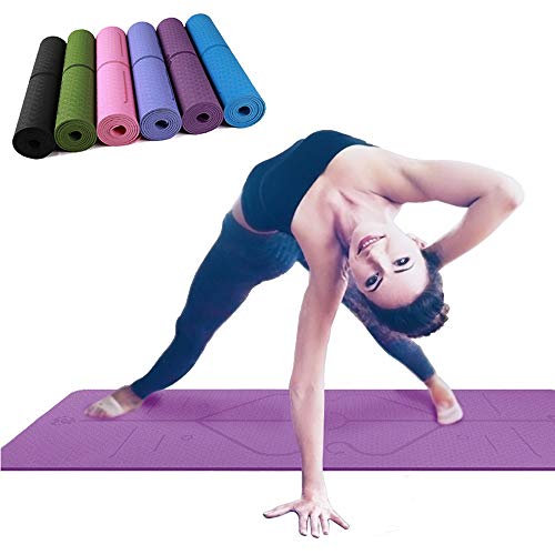 Hbao 6mm Estera de Yoga, Estera Antideslizante Alfombra con línea de posicionamiento, Apto for Principiantes a los Ejercicios de Yoga Pilates Estera de la Gimnasia de la Aptitud