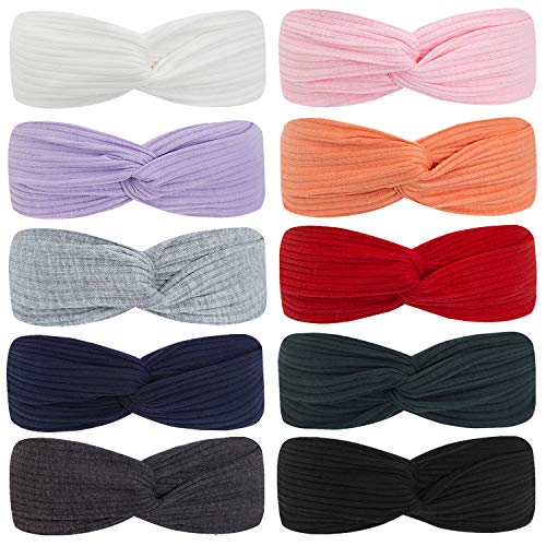 HBselect Diadema Turbante Elasticas Mujer 10pcs Multicolor Tejido De Punto Suave Cintas Pelo Mujer Chica Turbantes para Mujer Accesorios Pelo Mujer