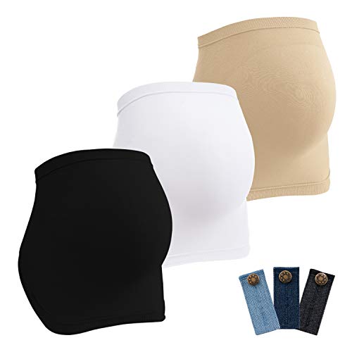 HBselect Fajas De Embarazo para Premamá Pack 3 Multicolor Banda Faja para Soporte Abdominal Durante El Embarazo con 3 Hebillas De Extensión Cintura para Embarazadas