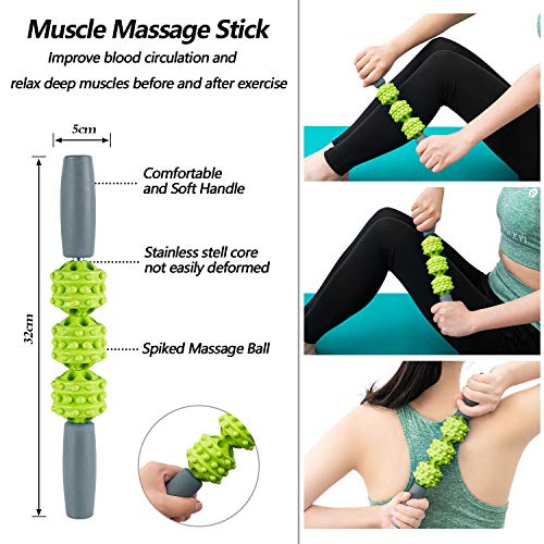 HBselect Rodillo Masaje Kit Rulo Masaje,Bola, Pelota Masaje,Bandas De Resistencia Fitnes,Rollo Masaje para Muscular Pies y Espalda Pierna Fitness