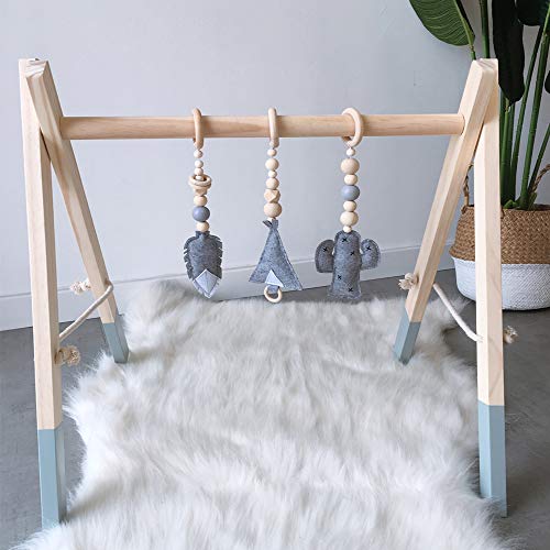 HB.YE Bebé Madera Juego Actividad Gimnasio Infantil Soporte de madera Juguete Plegable Decoración Juguete Educativo Para Niños Con Perchas 3pcs Estrella Nube Gota de agua Regalo recién nacido