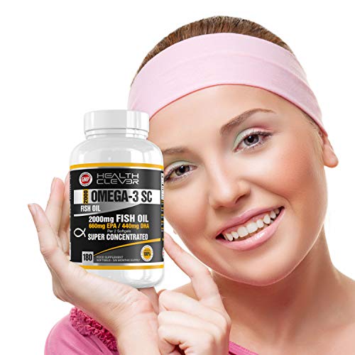 HC Omega 3 Capsulas 2000mg Fish Oil - 180 Gel Capsulas Blando de Triple Fuerza - Formula con 1000mg de EPA y 500mg de DHA - Antiinflamatorio Muscular y para Articulaciones - Hecho en Reino Unido