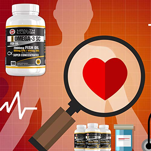 HC Omega 3 Capsulas 2000mg Fish Oil - 180 Gel Capsulas Blando de Triple Fuerza - Formula con 1000mg de EPA y 500mg de DHA - Antiinflamatorio Muscular y para Articulaciones - Hecho en Reino Unido