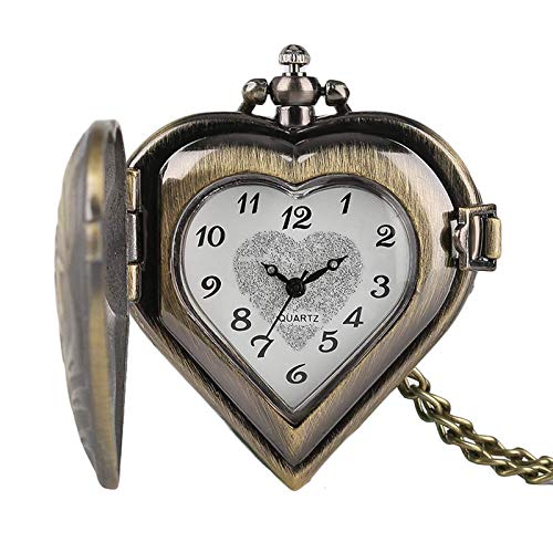 HCFSUK Reloj de Bolsillo con Cadena, Regalos para Amantes, Esposas, Relojes de corazón, Colgante de Cuarzo con Estilo, niñas, Mujeres, Collar para Mujer, día de San Valentín