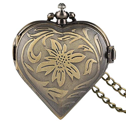 HCFSUK Reloj de Bolsillo con Cadena, Regalos para Amantes, Esposas, Relojes de corazón, Colgante de Cuarzo con Estilo, niñas, Mujeres, Collar para Mujer, día de San Valentín