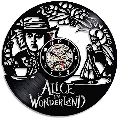 Hclshops Reloj de Pared del Disco de Vinilo Alicia en el país de Las Maravillas Tema Hermoso de la Pared Reloj de Pared de la decoración