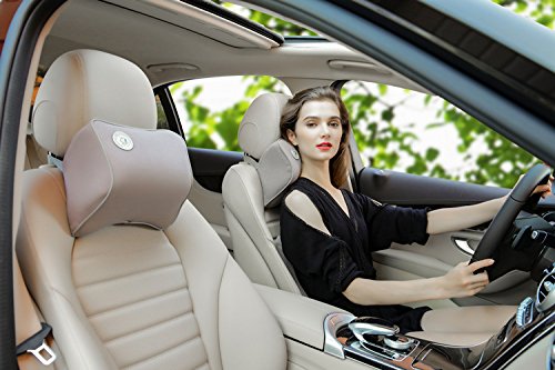 HCMAX Almohada para el Reposacabezas del Coche - Cojín Cervical con Soporte de Cuello para el Asiento del Coche - con Espuma de Memoria para Conducir - con Cubierta Extraíble