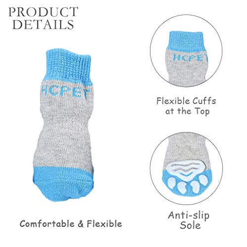 Hcpet Calcetines Antideslizantes para Perros, Protectores de Patas para Perros Gatos, Control de tracción para el Uso en Interiores, Ajuste para Perros Extra pequeños a Grandes (Azul, S)