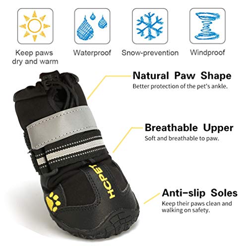 Hcpet Zapatos Perro, 4 Pcs Zapatos Antideslizantes para Perros con Resistente al Desgaste, Banda Interior Antideslizante y elástica Resistente para Mediano y Grandes Perros (6#)