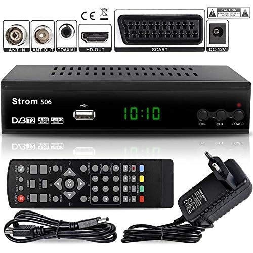 hd-line Strom 506 DVBT-2 - Receptor Digital DVBT/T2 Compatible con Home Cinema – (HDMI 2.0, euroconector, USB 2.0, Full HD 1080P), HEVC/H.265 – H.264 / MPEG2 – MPEG4, instalación automática, Negro