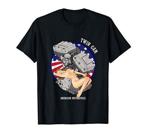 HD Twin Cam Motocicleta Pinup Nose Art Rockabilly biker Camiseta HD Twin Cam Motocicleta Pinup Nose Art Rockabilly biker Camiseta