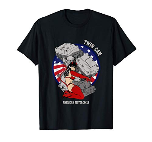 HD Twin Cam Motociclista Bettie Devil Pinup Rockabilly Camiseta HD Twin Cam Motociclista Bettie Devil Pinup Rockabilly Camiseta