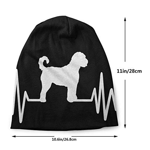 Hdadwy Gorro de Punto Unisex para Adulto, línea de Pulso de Latido del corazón con Silueta de Perro Labradoodle, Gorro Diario deliciosamente Suave con Gorro Negro de Punto Fino