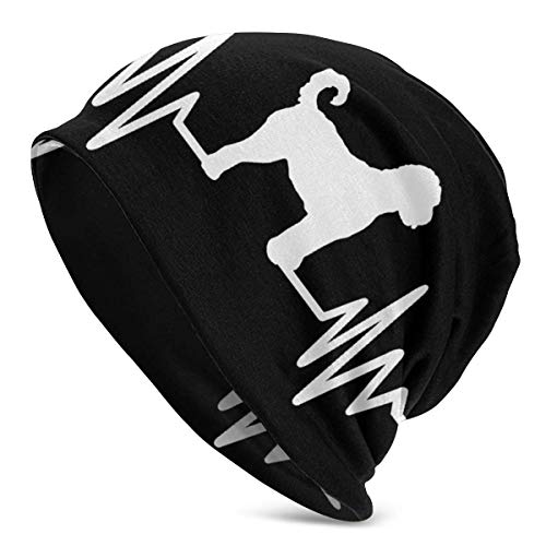 Hdadwy Gorro de Punto Unisex para Adulto, línea de Pulso de Latido del corazón con Silueta de Perro Labradoodle, Gorro Diario deliciosamente Suave con Gorro Negro de Punto Fino