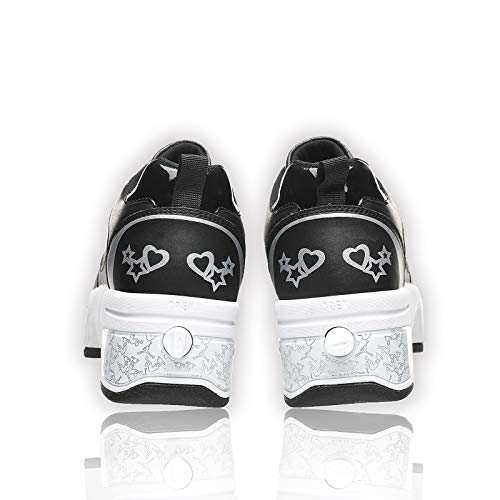 HealHeatersⓇ Patines de ruedas para mujer, zapatos de doble fila, zapatos de deformación para niños y niñas, cómodos, elegantes y fáciles de usar (blanco y negro, 38)