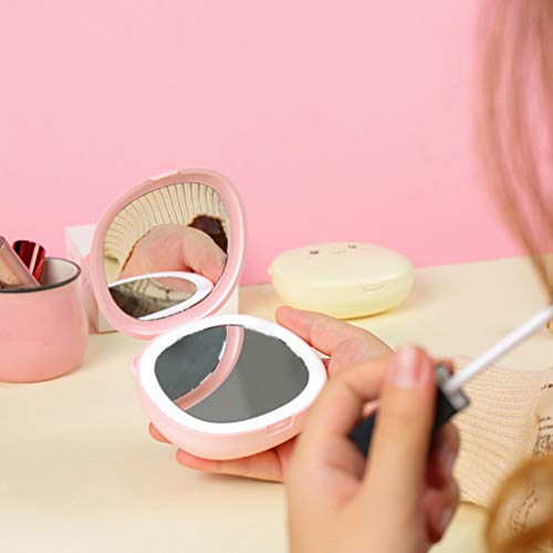 Healifty Calentadores de Mano Oso de Dibujos Animados Calentador de Mano Recargable Led Espejo de Maquillaje Banco de Energía (Rosa)