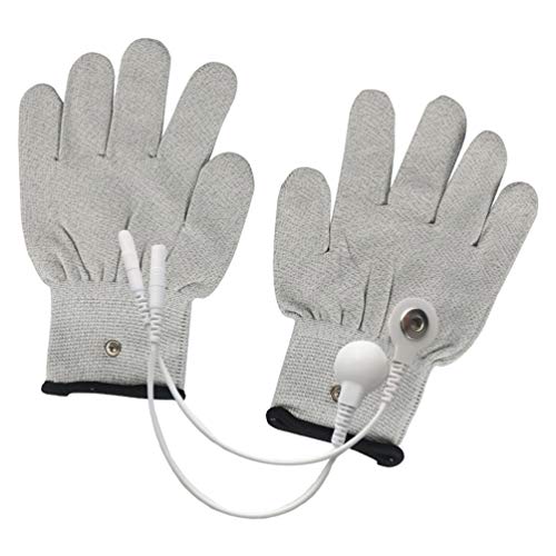 Healifty Guantes conductivos electrodos EMS guantes con electrodos a presión, guantes de masaje para máquina TENS EMS para artritis física, dedo gatillo (M gris)