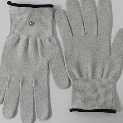 Healifty Guantes conductivos electrodos EMS guantes con electrodos a presión, guantes de masaje para máquina TENS EMS para artritis física, dedo gatillo (M gris)