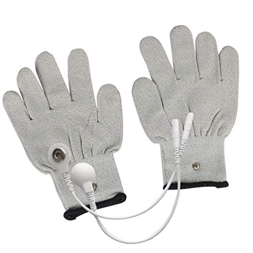 Healifty Guantes conductivos electrodos EMS guantes con electrodos a presión, guantes de masaje para máquina TENS EMS para artritis física, dedo gatillo (M gris)