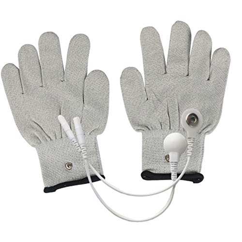 Healifty Guantes conductivos electrodos EMS guantes con electrodos a presión, guantes de masaje para máquina TENS EMS para artritis física, dedo gatillo (M gris)