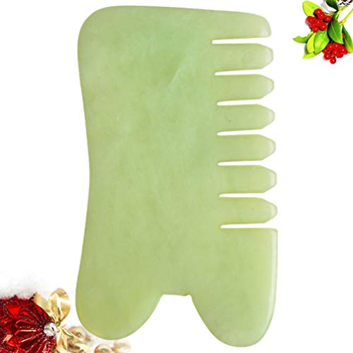 HEALLILY Jade Stone Guasha Comb Jade Gua Sha Facial Tool Cuero Cabelludo Masaje Jade Face Scrapper for Spa Acupuncture Beauty Salon