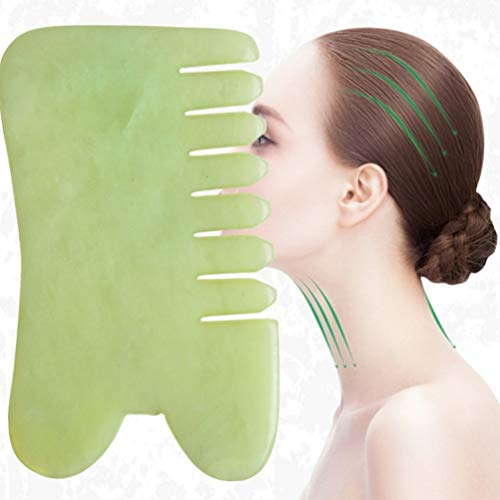 HEALLILY Jade Stone Guasha Comb Jade Gua Sha Facial Tool Cuero Cabelludo Masaje Jade Face Scrapper for Spa Acupuncture Beauty Salon