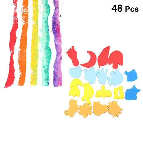 HEALLILY Juego de 48 esponjas para pintar con formas de animales, para niños pequeños, varios patrones de aprendizaje temprano para el envío de niños (color al azar)