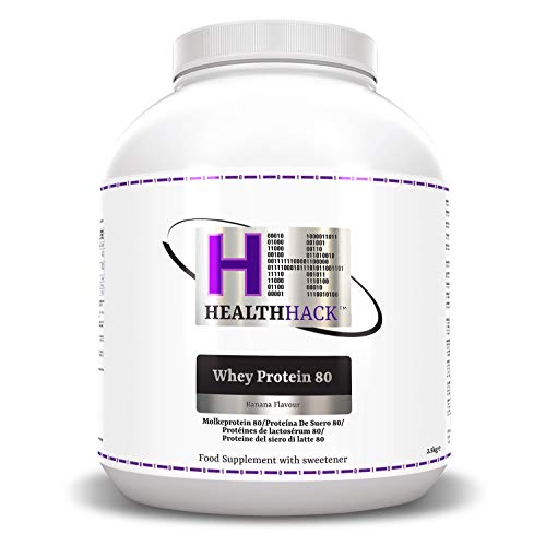 Health Hack - Proteína de suero de leche 80 %, 2,5 kg, plátano Health Hack - Proteína de suero de leche 80 %, 2,5 kg, plátano