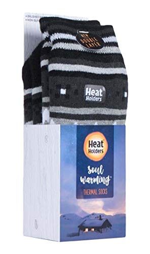 HEAT HOLDERS - Hombre invierno caliente gruesos termicos calcetines antideslizantes estar por casa (39/45, Black/Charcoal (Soul))