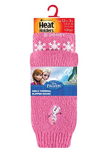 HEAT HOLDERS - Las mujer y niñas personajes de Disney térmica antideslizantes calcetines Calcetines tapón en 5 Diseños (27-31 Eur, 9-12 UK, Frozen Olaf)