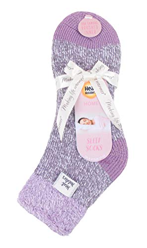 HEAT HOLDERS - Mujer Invierno Suaves Rayas Cortos Calcetines para Dormir (37/42, Grey (S Feather))