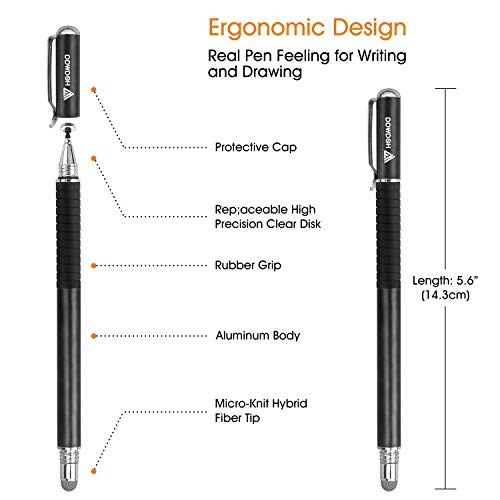 HEAWAA Precisión Lápiz Stylus 2 in 1 Lapiz Táctil Capacitivo Universal con Puntas de 2 Discos y 1 Puntas de Fibra para Smartphones y Tabletas, Pantalla Táctil Apple Ipads, iPad Mini