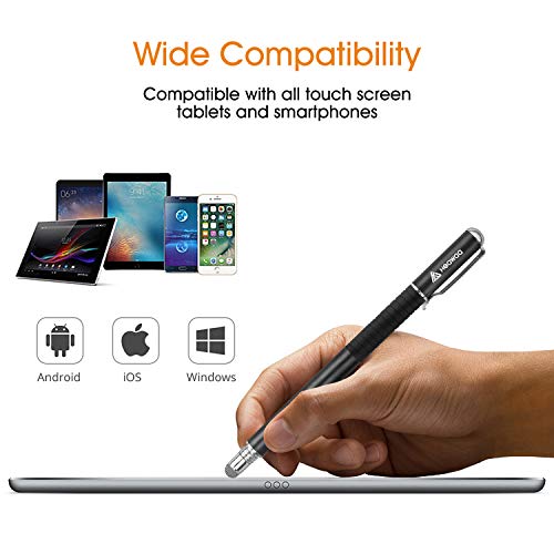 HEAWAA Precisión Lápiz Stylus 2 in 1 Lapiz Táctil Capacitivo Universal con Puntas de 2 Discos y 1 Puntas de Fibra para Smartphones y Tabletas, Pantalla Táctil Apple Ipads, iPad Mini