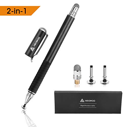 HEAWAA Precisión Lápiz Stylus 2 in 1 Lapiz Táctil Capacitivo Universal con Puntas de 2 Discos y 1 Puntas de Fibra para Smartphones y Tabletas, Pantalla Táctil Apple Ipads, iPad Mini