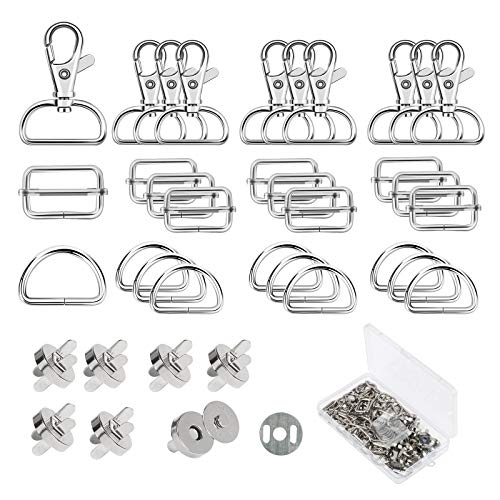 Hebilla Deslizante Metal,ZERHOK 16pcs Cierre Magnetico Bolso +16 Mosquetón Giratorio + 16 Anillos en D + 16 Anillos Rectangulares para Mochilas Llaveros Bolsos Costura Correa Collares para Perros