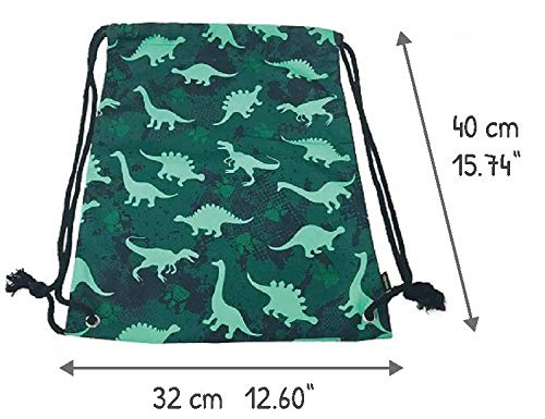 HECKBO Bolsa de gimnasia para niños - impresa por ambos lados con motivos de dinosaurios - 40x32cm - para kindergarten, cuna, viajes, deportes - mochila, bolsa de juego, bolsa de deporte, bolsa de za