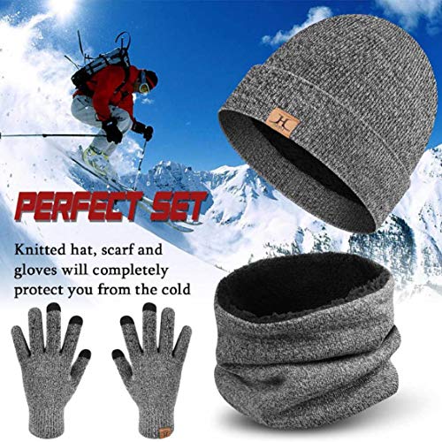 heekpek Bufanda Gorro Guantes para Hombre Invierno Regalos para Hombre Mujer Unisexo Set de Bufanda Conjunto de Guantes de Punto BufaSombrero de Invierno Gorras Con Bufanda (Gris oscuro)