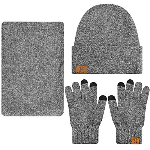 heekpek Bufanda Gorro Guantes para Hombre Invierno Regalos para Hombre Mujer Unisexo Set de Bufanda Conjunto de Guantes de Punto BufaSombrero de Invierno Gorras Con Bufanda (Gris oscuro)