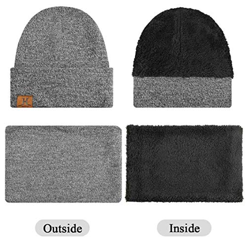 heekpek Bufanda Gorro Guantes para Hombre Invierno Regalos para Hombre Mujer Unisexo Set de Bufanda Conjunto de Guantes de Punto BufaSombrero de Invierno Gorras Con Bufanda (Gris oscuro)