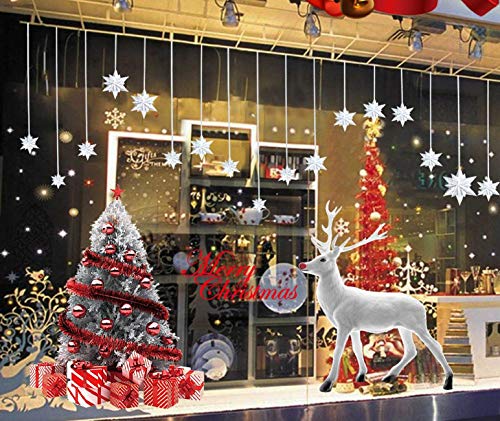 Heekpek Grande Árbol De Navidad Blanco Alces Pegatinas Navidad Ventana de Pared Feliz Navidad Pegatinas Decorativas Vinilos Navideños de Puerta Extraíble para Escaparate Decoracion Navideña Tiendas