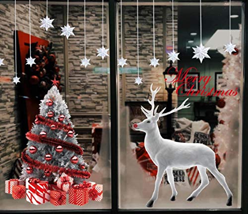 Heekpek Grande Árbol De Navidad Blanco Alces Pegatinas Navidad Ventana de Pared Feliz Navidad Pegatinas Decorativas Vinilos Navideños de Puerta Extraíble para Escaparate Decoracion Navideña Tiendas