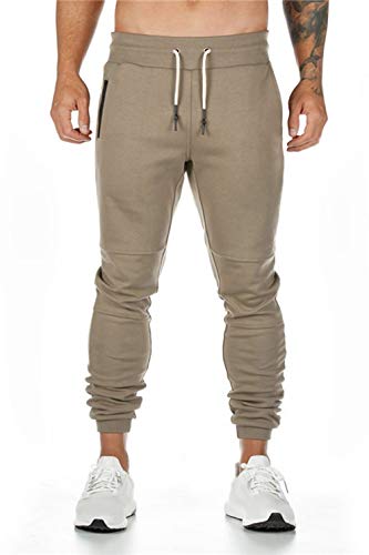 heekpek Pantalones de chándal para hombre, con soporte para pañuelos, para fitness, ajustados, con cordón, para el tiempo libre o para correr caqui M heekpek Pantalones de chándal para hombre, con soporte para pañuelos, para fitness, ajustados, con cordón, para el tiempo libre o para correr caqui M